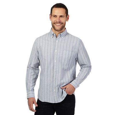 Maine New England Big and tall grey striped regular fit shirt